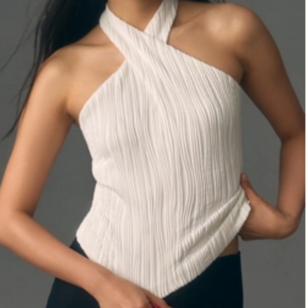 Anthropologie White Halter cross Tank Top